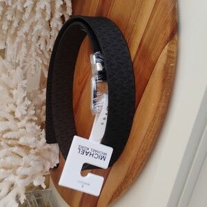 Michael Kors Signature Monogram Twist MK Logo Reversible Belt, Black To Brown, S